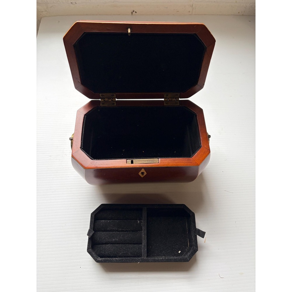 Bombay Company Octagon-Shaped Wooden Jewelry Box Black Velvet Interior No Key